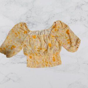 Lush Floral Short Sleeve Cropped Blouse Gently Used Condition